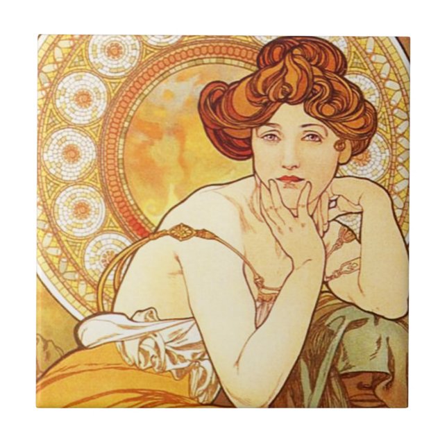Cerâmica Azulejo do topázio de Alphonse Mucha (Frente)