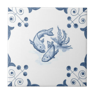 Cerâmica Azulejo dos peixes de Delft com cantos do rolo