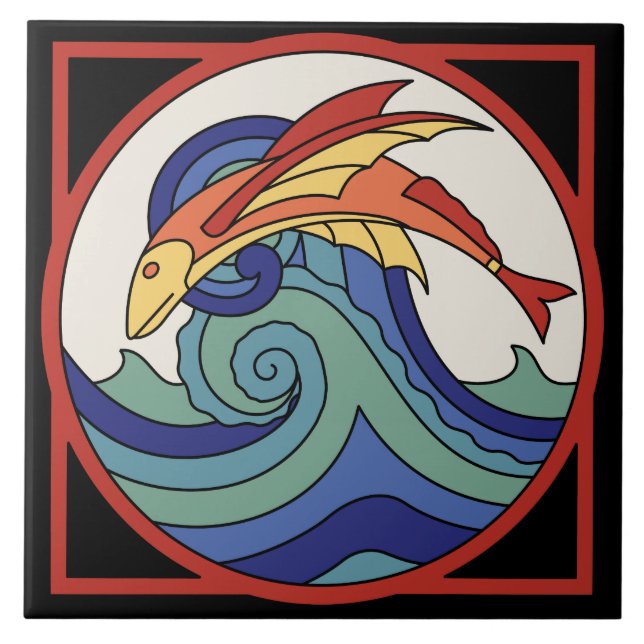 Cerâmica Azulejo dos peixes de vôo da ilha de Catalina do (Frente)