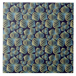 Cerâmica Azulejo Dourado de Abstrato azul sem costura, de c