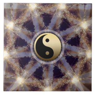 Cerâmica Azulejo Dourado de Yin Yang da luz das estrelas