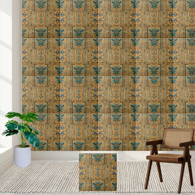 Cerâmica Azulejo Egípcio de Scarab e Lotus (Egyptian Scarab and Lotus Tile)