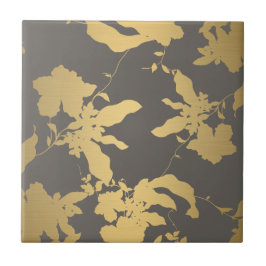 Cerâmica Azulejo Elegante Dourado de Padrões Florais para C