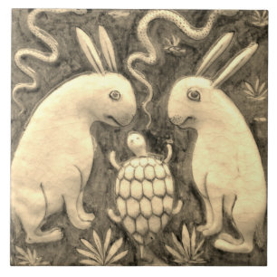 Cerâmica Azulejo Espanhol de Coelho Animal Tortoise Sepia