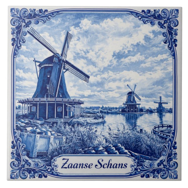 Cerâmica Azulejo estilo azul de Delft Zaanse Schans (Frente)
