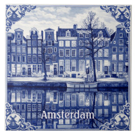 Cerâmica Azulejo estilo Delft Blue com canal de Amsterdã
