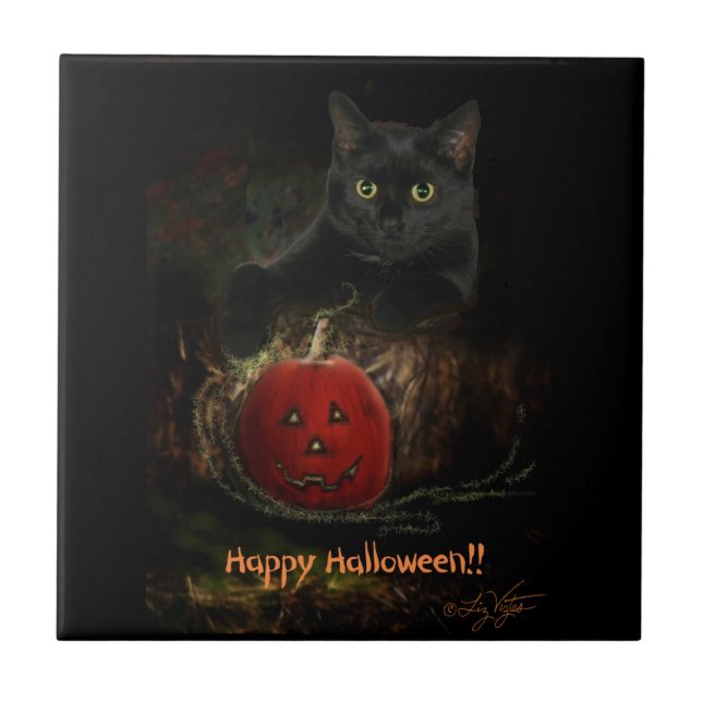 Cerâmica Azulejo Feliz de Halloween (Frente)