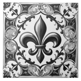 Cerâmica Azulejo Fleur de Lis - Azulejo cerâmico preto e br