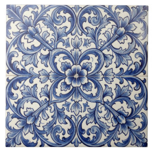 Cerâmica azulejo flor de porto azul