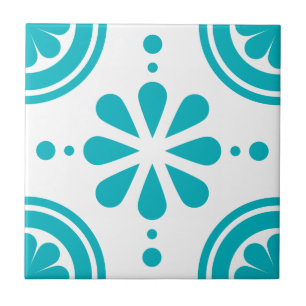 Cerâmica Azulejo floral branco do teste padrão de turquesa