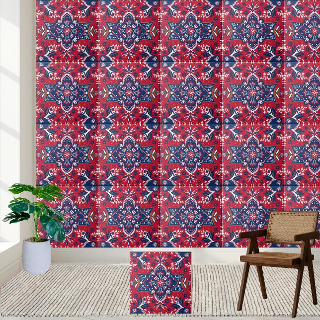 Cerâmica Azulejo Floral de Arte Folicular Escandinávia (Scandinavian Folk Art Floral Tile)