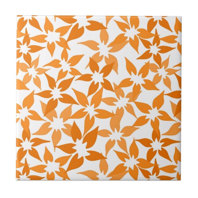 Cerâmica Azulejo floral de cor laranja-branca (Frente)