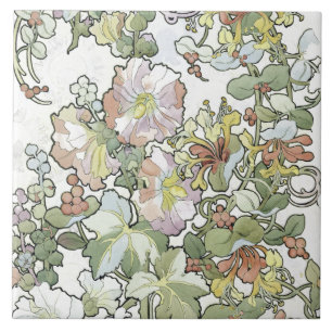 Cerâmica Azulejo floral dos Hollyhocks de Nouveau da arte