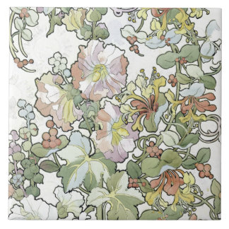 Cerâmica Azulejo floral dos Hollyhocks de Nouveau da arte
