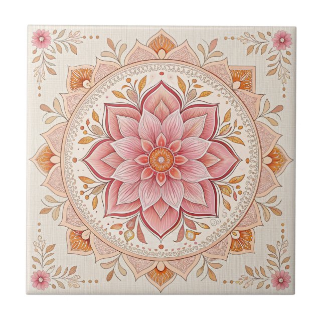 Cerâmica Azulejo Floral Rosa De 4,25" Para Brilhar Qualquer (Frente)