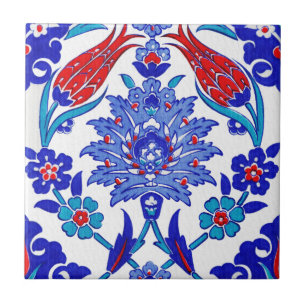 Cerâmica Azulejo floral turco antigo do vermelho azul de
