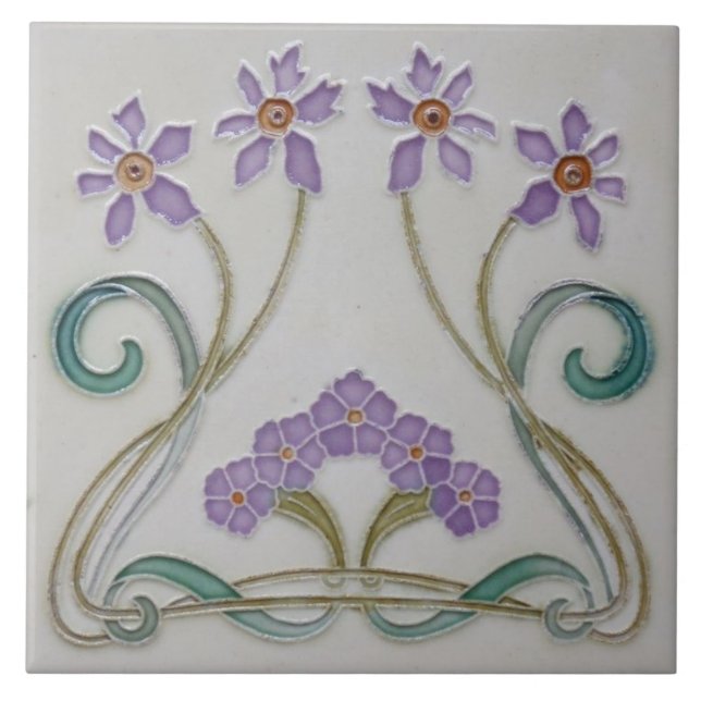 Cerâmica Azulejo - Flores de Lilás Art Nouveau (Frente)