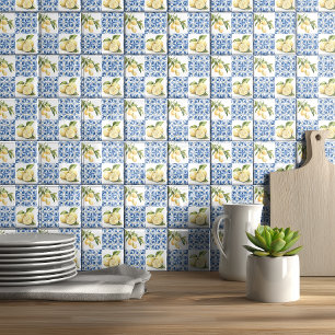 Cerâmica Azulejo Francês de Campo Padrão de Limão em Azul