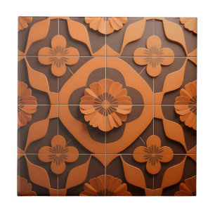 Cerâmica Azulejo Geométrico de Medalhões Florais Laranja