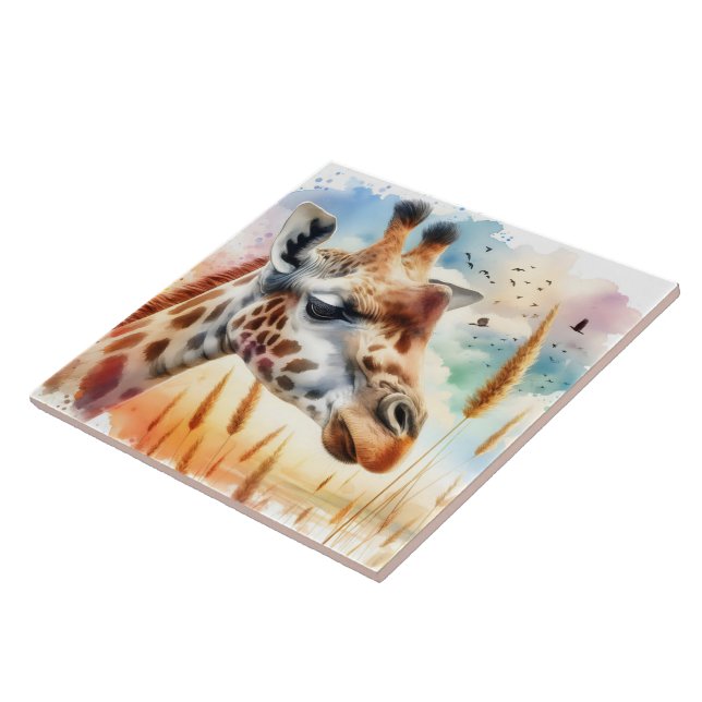 Cerâmica Azulejo Girafa de Aquarela (Lateral)