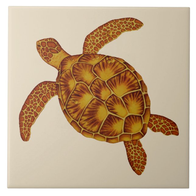 Cerâmica Azulejo havaiano dourado da tartaruga de mar de (Frente)