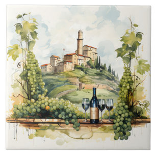 Cerâmica Azulejo Impressão de Aquarela de Vinha