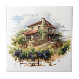 Cerâmica Azulejo Impressão de Aquarela de Vinha