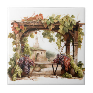 Cerâmica Azulejo Impressão de Aquarela de Vinha