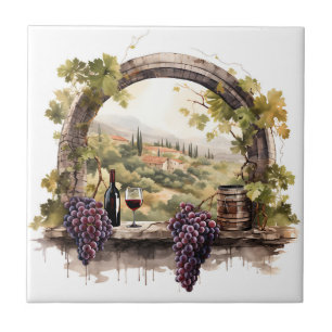 Cerâmica Azulejo Impressão de Aquarela de Vinha