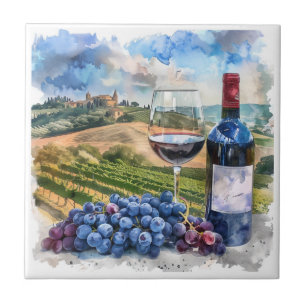 Cerâmica Azulejo Impressão de Aquarela de Vinha