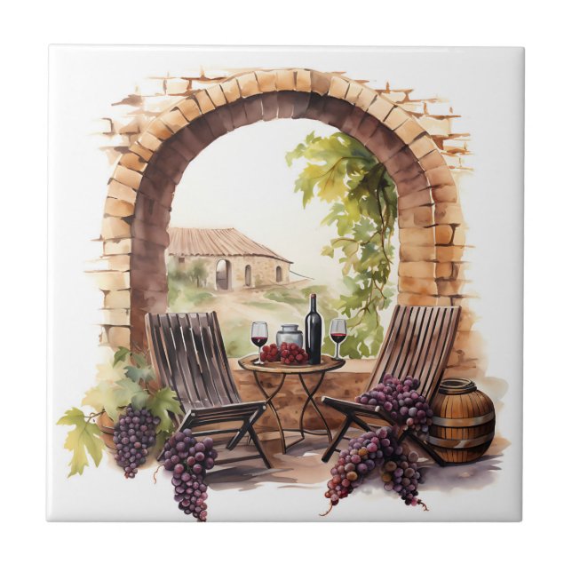 Cerâmica Azulejo Impressão de Aquarela de Vinha (Frente)