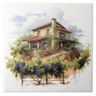 Cerâmica Azulejo Impressão de Aquarela de Vinha