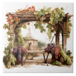 Cerâmica Azulejo Impressão de Aquarela de Vinha
