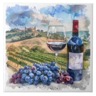 Cerâmica Azulejo Impressão de Aquarela de Vinha