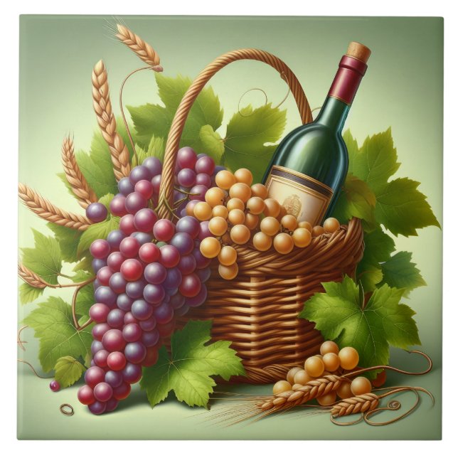 Cerâmica Azulejo Impressão de Uvas (Frente)