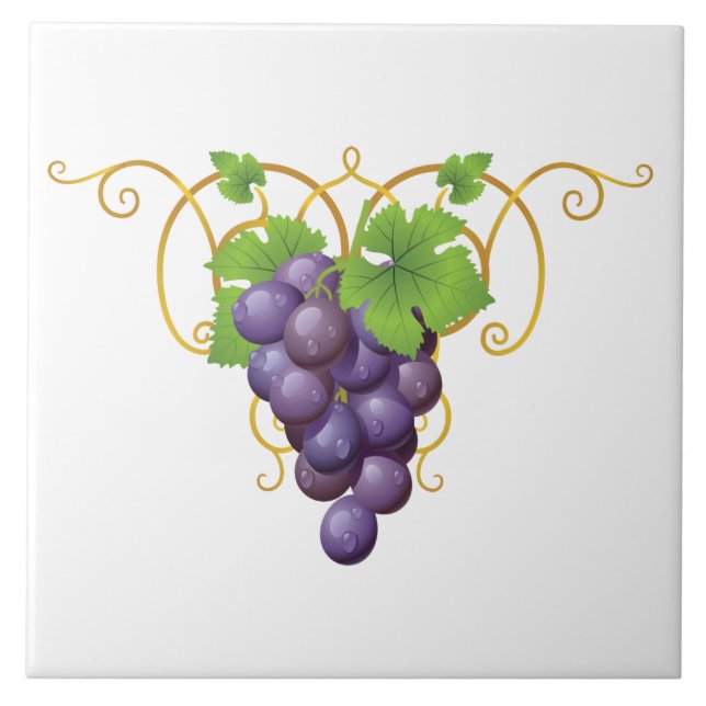 Cerâmica Azulejo Impressão de Uvas (Frente)