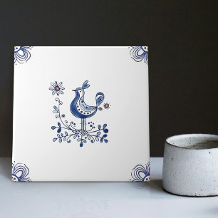 Cerâmica Azulejo Indigo Flor de Pássaro Estilo Holandês Del