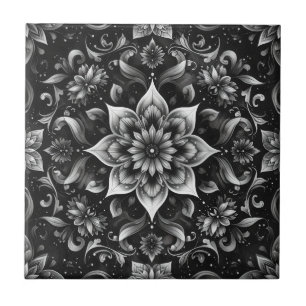 Cerâmica Azulejo Intricional Monocromático de Ornamentado