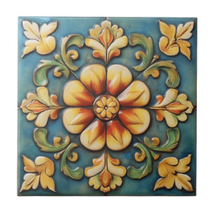 Cerâmica Azulejo italiano de flores amarelas