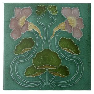 Cerâmica Azulejo - Lírios de Água Rosa Claro Art Nouveau