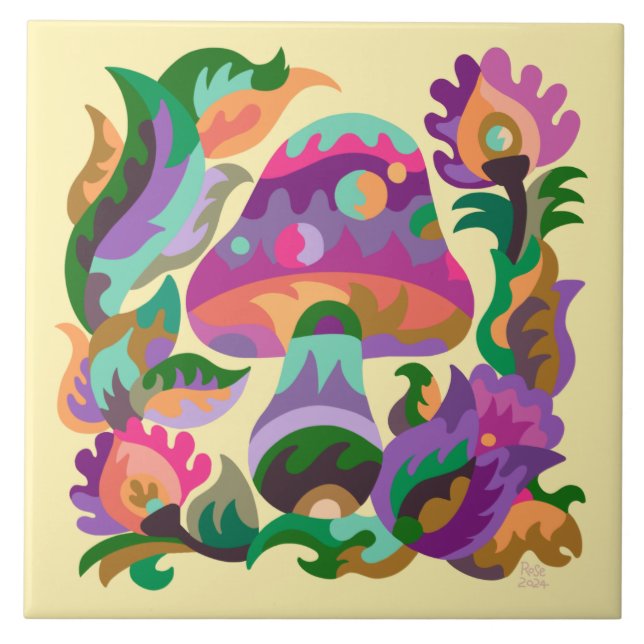 Cerâmica Azulejo Magnético de Arco-Íris de Cogumelo (Frente)