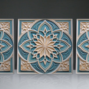 Cerâmica Azulejo Marroquino Floral Relevo Falso Acento de D