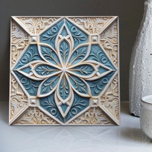 Cerâmica Azulejo Marroquino Floral Relevo Falso Acento de D