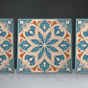 Cerâmica Azulejo Marroquino Floral Relevo Falso Acento de D
