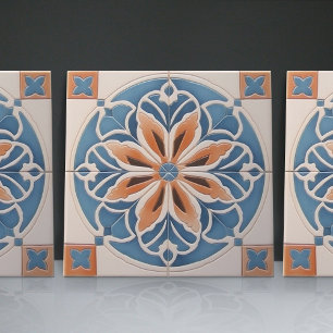 Cerâmica Azulejo Marroquino Floral Relevo Falso Acento de D