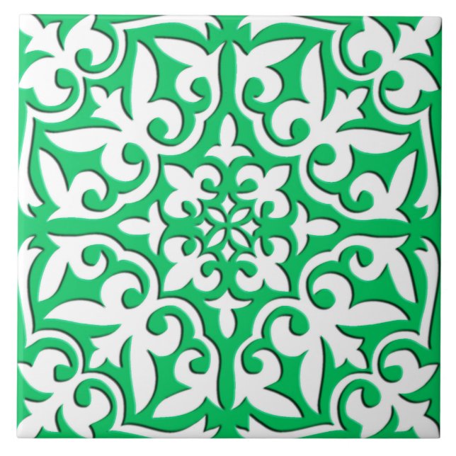 Cerâmica Azulejo marroquino - verde e branco de jade (Frente)