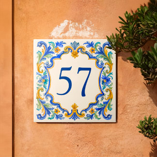 Cerâmica Azulejo Mediterrâneo Personalizado Placa de Número