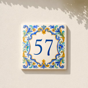 Cerâmica Azulejo Mediterrâneo Personalizado Placa de Número