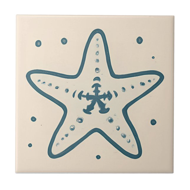 Cerâmica Azulejo mínimo de arte do oceano de Starfish (Frente)