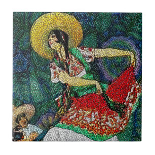Cerâmica Azulejo Mural de Mulher do Violão Flamenco
